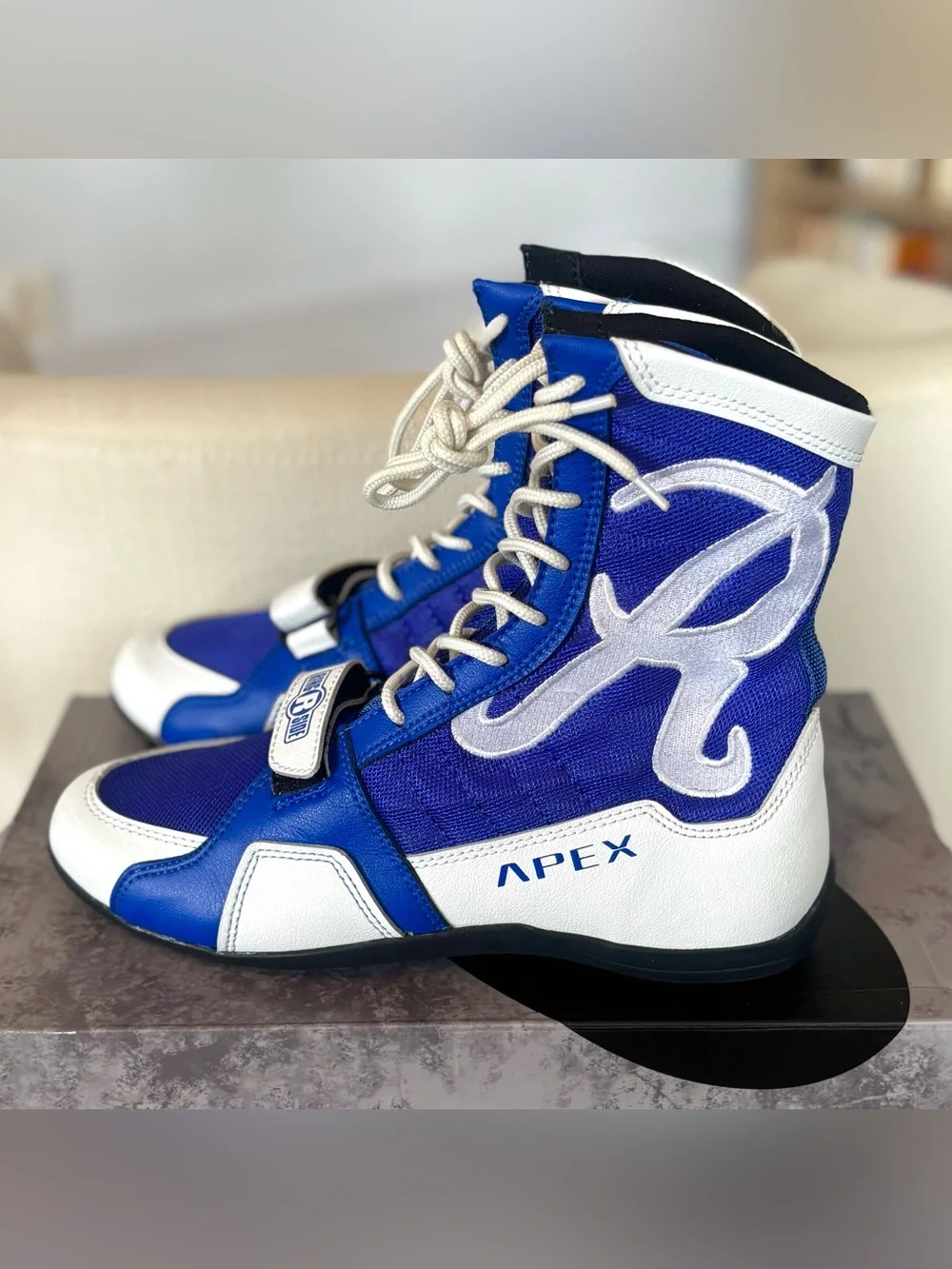Ringside Apex Elite High Top Boxing Wrestling Shoes Blue White Combat Men’s 7